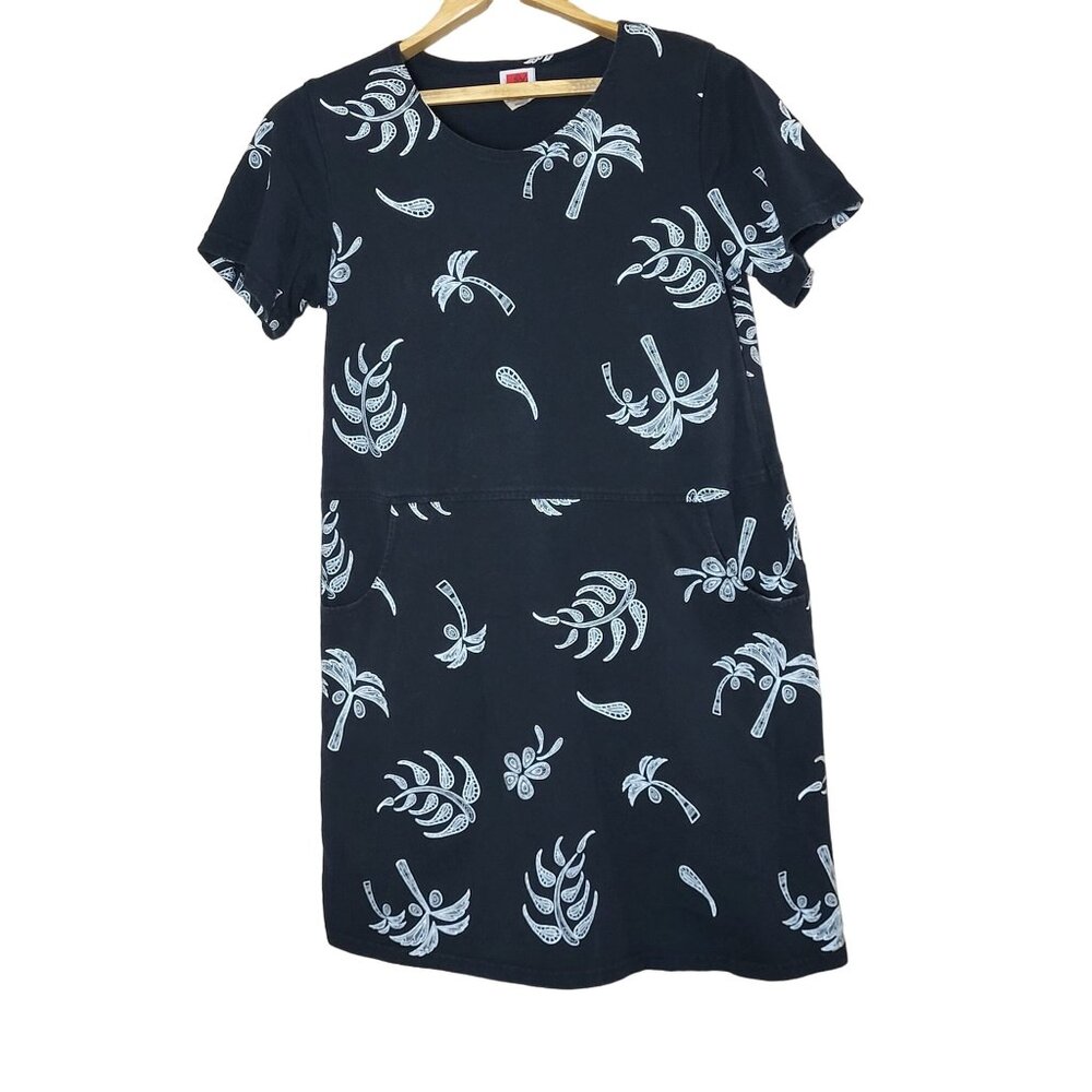 Red Ginger Vintage Palm Trees Black & White Cotton Dress Size Small